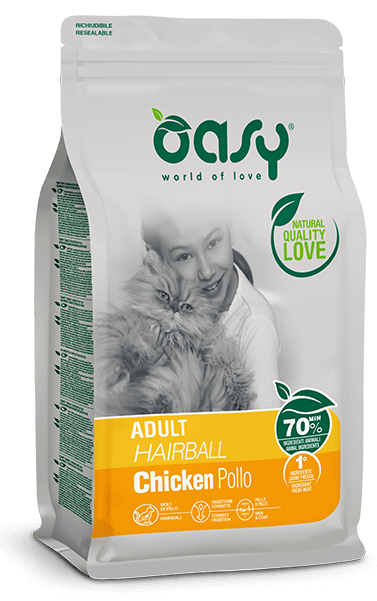 Oasy - Lifestage Hairball Crocchette al Pollo per Gatto con Boli di Pelo