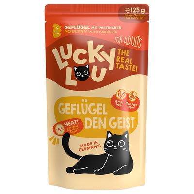 Lucky Lou - Buste di Umido Premium in Brodo per Gatti Adulti Senza Cereali e Glutine 125g