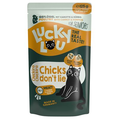 Lucky Lou - Buste di Umido Premium in Brodo per Gatti Anziani Senza Cereali e Glutine Senior 125g