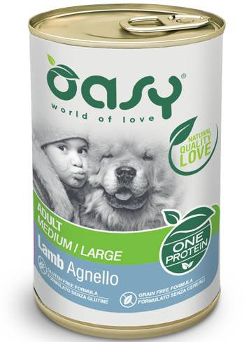 Oasy - Patè One Protein Formula Umido Monoproteico Senza Cereali Grain Free per Cani Adulti  Medium/Large 400g