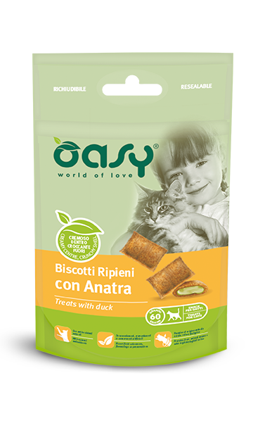 Oasy - Biscotti Croccanti Ripieni dal Cuore Cremoso per Gatti Snack 60g