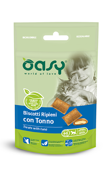 Oasy - Biscotti Croccanti Ripieni dal Cuore Cremoso per Gatti Snack 60g