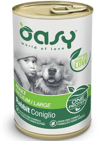 Oasy - Patè One Protein Formula Umido Monoproteico Senza Cereali Grain Free per Cani Adulti  Medium/Large 400g