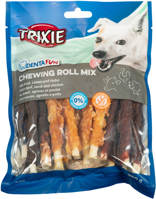 Trixie - Snack a Stick per Cani a Bastoncino Ricoperto da Filetto di Agnello, Manzo e Pollo arrotolato Mix Chewing Rolls Snack per Cani 250g