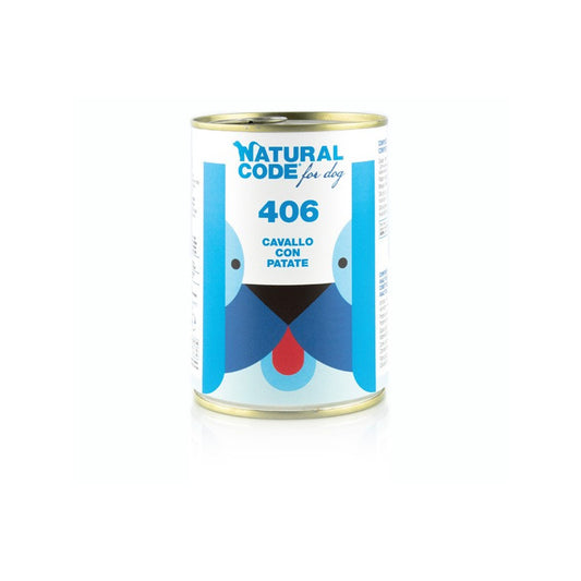Natural Code - Lattine di Cavallo 406 Umido Senza Glutine per Cani Adulti 400g