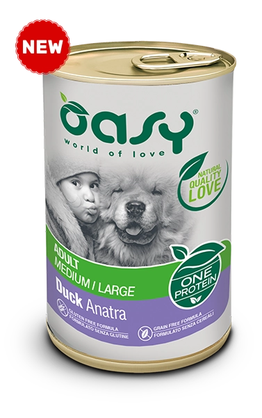 Oasy - Patè One Protein Formula Umido Monoproteico Senza Cereali Grain Free per Cani Adulti  Medium/Large 400g