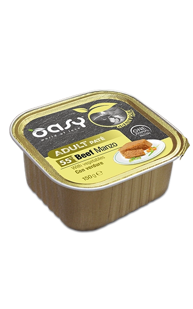 Oasy - Vaschette di Umido in Patè Monoproteico Senza Cereali per Cani Adulti con Verdure 150g