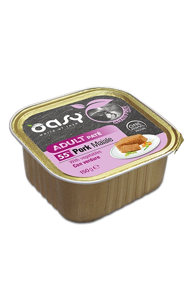 Oasy - Vaschette di Umido in Patè Monoproteico Senza Cereali per Cani Adulti con Verdure 150g