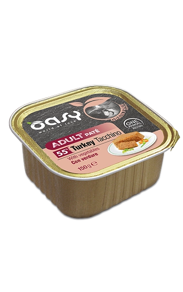 Oasy - Vaschette di Umido in Patè Monoproteico Senza Cereali per Cani Adulti con Verdure 150g