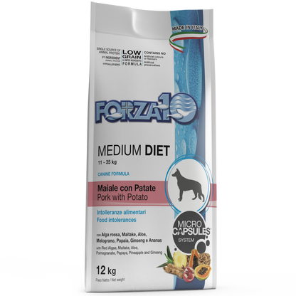 Forza10 - Crocchette IPOALLERGENICHE per Cani di Media e Grande Taglia Diet Medium