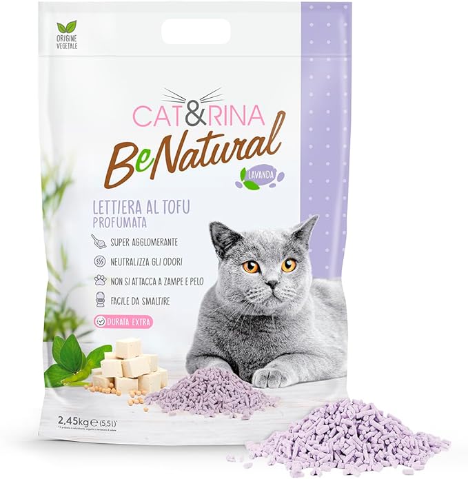 Cat&Rina - BeNatural Lettiera con Lavanda al Tofu Ecologica Vegetale Agglomerante per Gatti 5,5 L