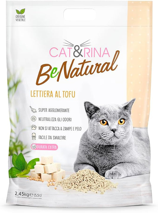 Cat&Rina - BeNatural Lettiera Neutra al Tofu Ecologica Vegetale Agglomerante per Gatti 5,5 L