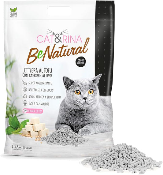 Cat&Rina - BeNatural Lettiera con Carboni Attivi al Tofu Ecologica Vegetale Agglomerante per Gatti 5,5 L