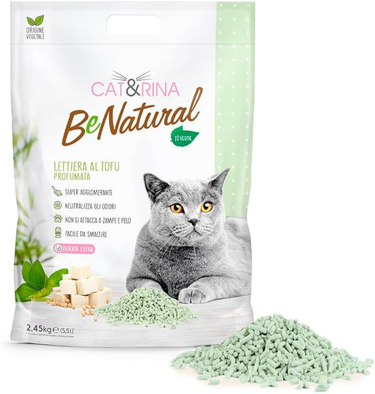 Cat&Rina - BeNatural Lettiera al Tè Verde con Tofu Ecologica Vegetale Agglomerante per Gatti 5,5 L