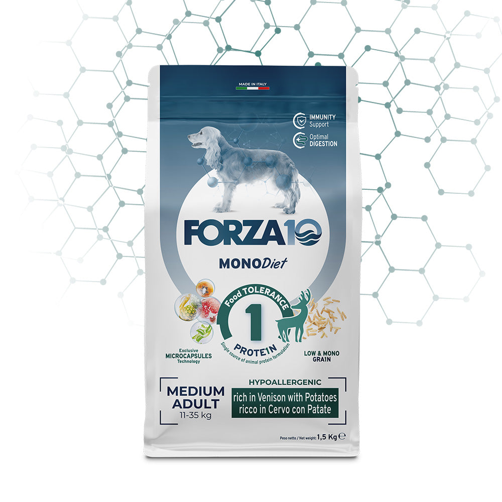 Forza10 - Crocchette Cervo con Patate per Cani di Media e Grande Taglia Mono Diet Medium 12 Kg