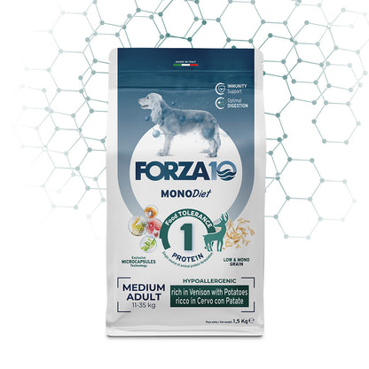 Forza10 - Crocchette Cervo con Patate per Cani di Media e Grande Taglia Mono Diet Medium 12 Kg