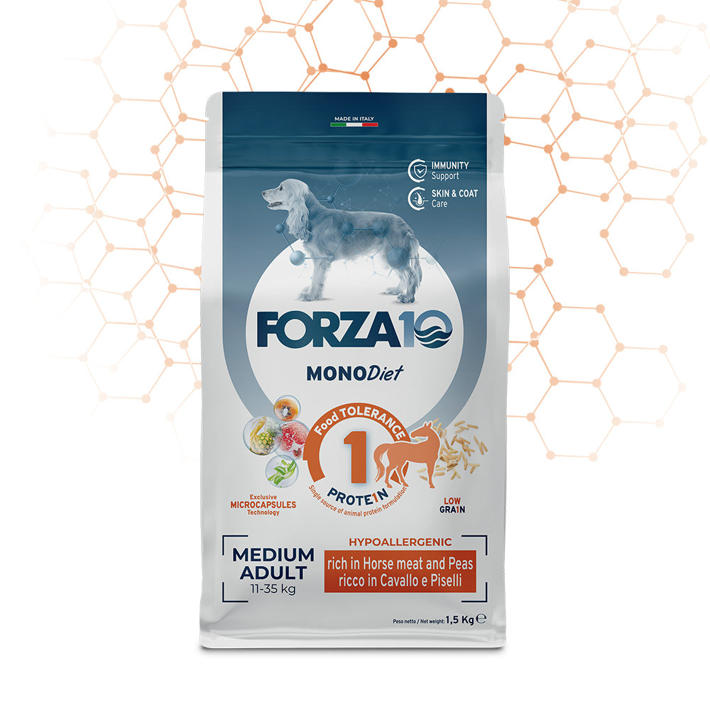 Forza10 - Crocchette Cavallo con Piselli per Cani di Media e Grande Taglia Mono Diet Medium