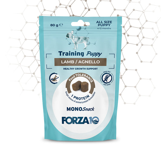 Forza10 - Puppy Mono Snack Grain Free Monoproteico Ipoallergenico per Cani Cuccioli Senza Cereali 80g