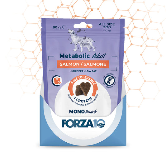 Forza10 - Metabolic Mono Snack Monoproteico Ipoallergenico Senza Cereali per Cani Adulti in Sovrappeso  Grain Free 80g