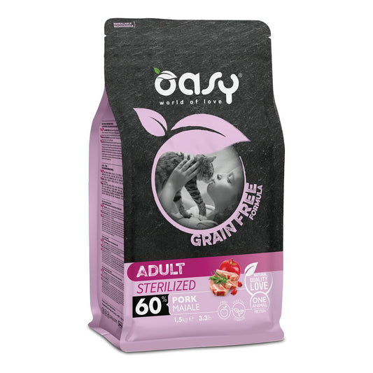 Oasy - Crocchette al Maiale per Gatti Sterilizzati Senza Cereali Grain Free Cat Sterilised