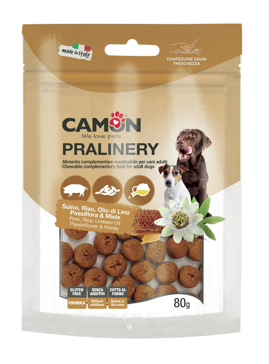 Camon - Snack al Maiale MONOPROTEICO Privo di Glutine Made in Italy per Cani Pralinery 80g