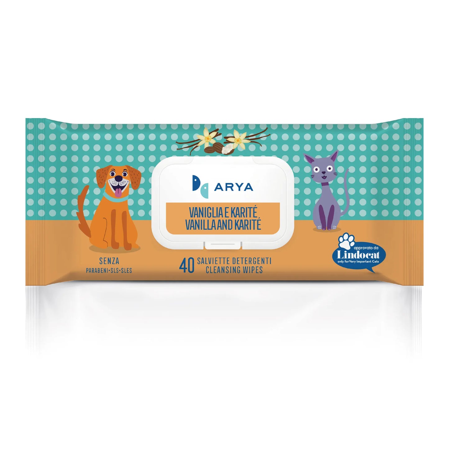 salviettine umidificate per cani e gatti, salviettine igieniche per animali, salviettine delicate per cani, salviettine profumate per gatti, salviettine Arya pet care, igiene quotidiana animali domestici, pulizia cane e gatto, salviettine per zampe cane, salviettine per pelo gatto