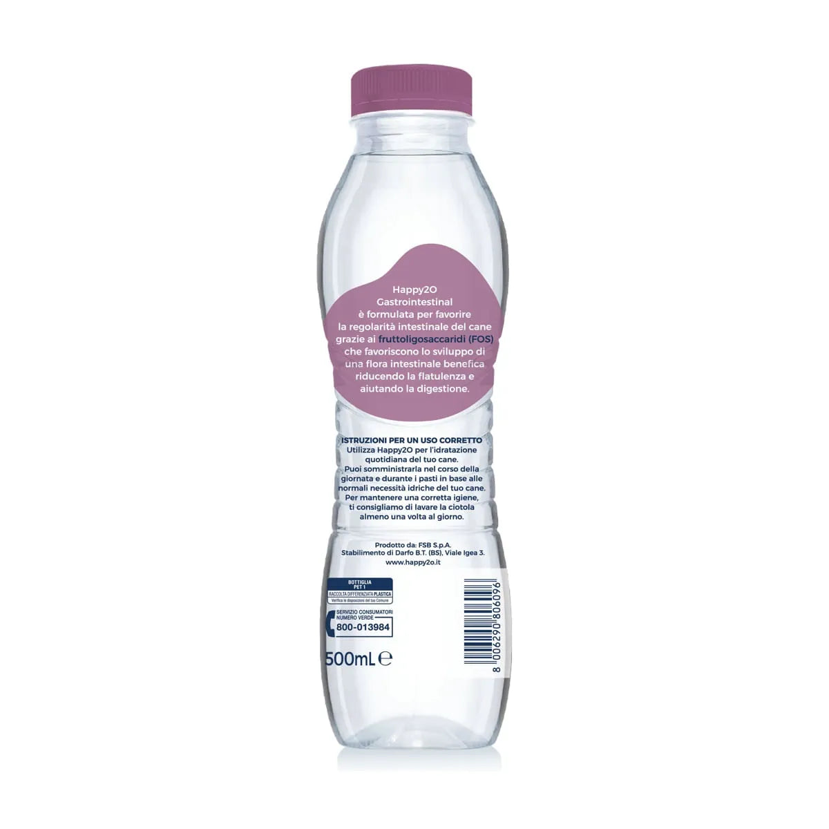 Acqua con Prebiotici Cane Happy2O Gastro Intestinal 500 ml