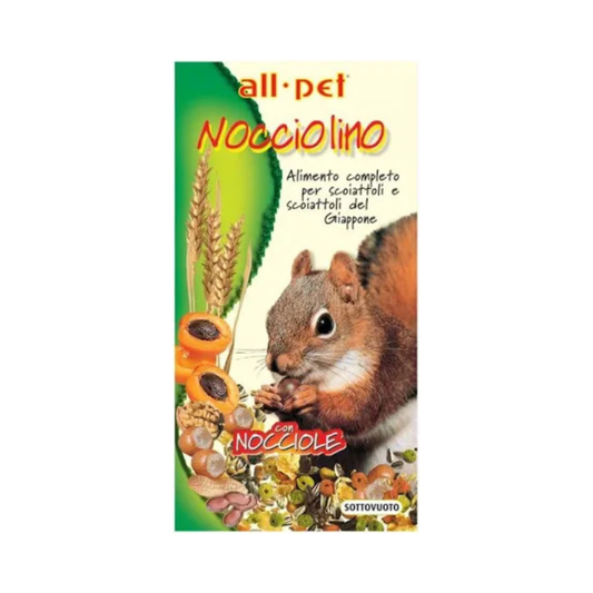 AllPet Nocciolino, mangime per scoiattoli, cibo completo scoiattoli, alimentazione scoiattolo, mangime cereali e frutta secca scoiattoli, mangime AllPet 600g