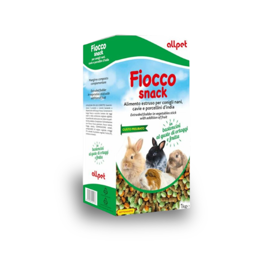 AllPet Fiocco Snack, mangime per conigli nani, cibo per cavie e porcellini d’India, alimento estruso per roditori, snack con frutta e verdure per conigli, cibo naturale per roditori 1000g, mangime con ortaggi e frutta AllPet, alimento completo per conigli nani, Fiocco Snack AllPet roditori