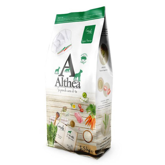 crocchette monoproteiche cane al maiale, crocchette ipoallergeniche cane, crocchette maiale cane Puglia, alimento completo cane sensibile, crocchette con omega 3 e 6 cane, crocchette naturali cane intollerante, Althea Super Premium Casale