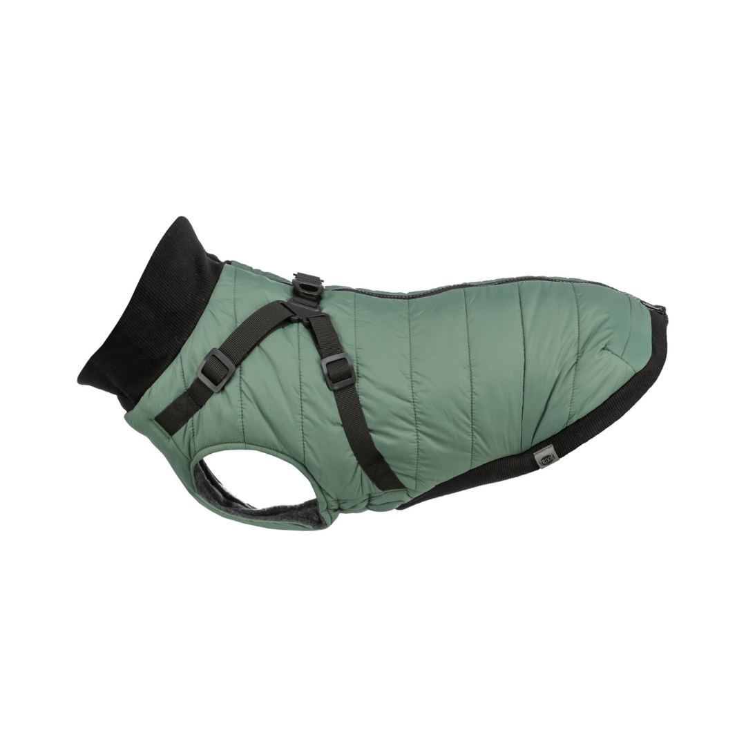 cappottino cane con pettorina cane, Trixie Pontis, Trixie Pontis salvia, cappottino cane Trixie, cappottino cane con pettorina integrata, cappotto cane imbottito, cappottino cane pile, cappottino cane Limited Edition, abbigliamento cane Trixie, cappotto cane salvia, giacca cane con pettorina, cappottino cane poliestere, cappottino cane regolabile