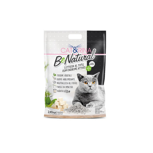Lettiera Agglomerante Tofu Cat&Rina Carboni Attivi per Gatti lettiera vegetale per gatti, lettiera al tofu, lettiera ecologica compostabile, lettiera biodegradabile per gatti, lettiera agglomerante naturale, lettiera senza polveri nocive, lettiera smaltibile nel WC, Carboni Attivi, Cat e Rina