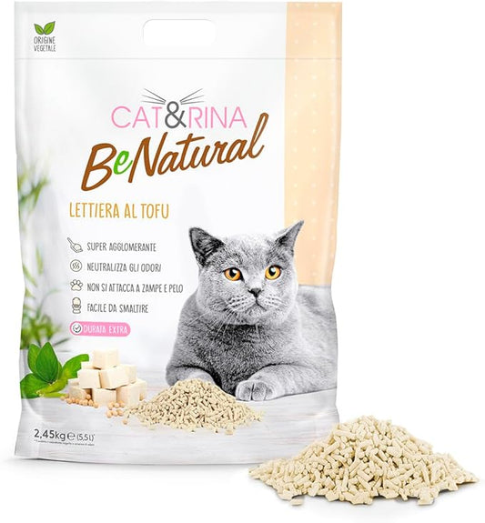 Lettiera Agglomerante Tofu Cat&Rina Neutra per Gatti lettiera vegetale per gatti, lettiera al tofu, lettiera ecologica compostabile, lettiera biodegradabile per gatti, lettiera agglomerante naturale, lettiera senza polveri nocive, lettiera smaltibile nel WC, Cat e Rina