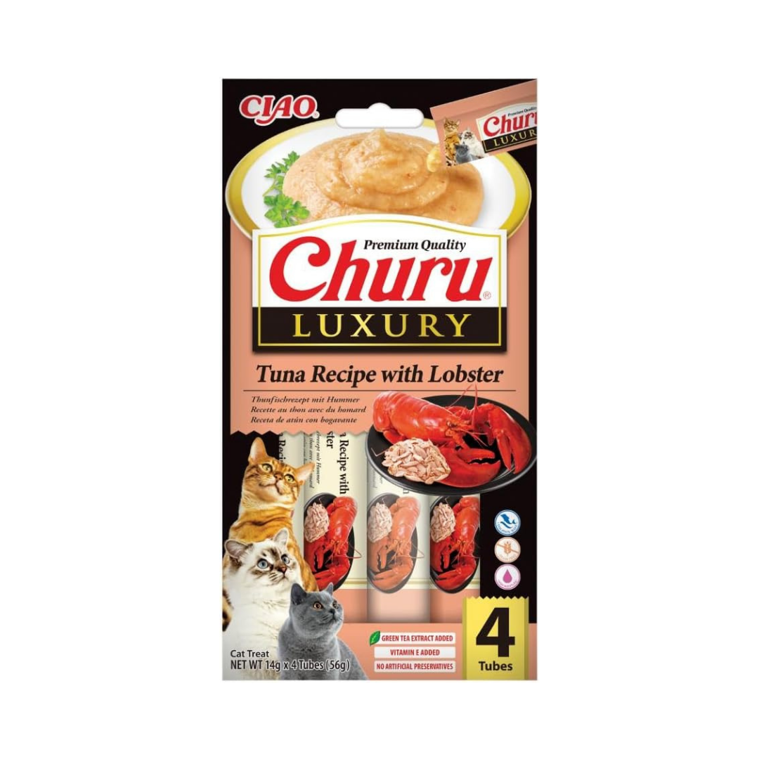 churu luxury gatto, snack cremoso gatto premium, churu 4x14g gatto, crema gatto snack, premio gatto churu, inaba ciao