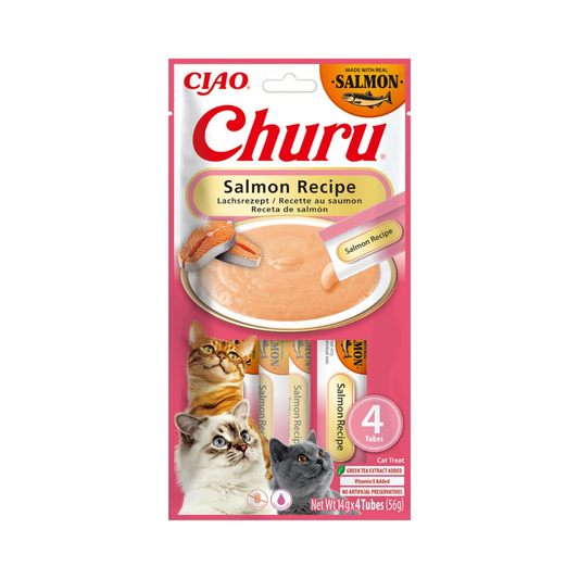 churu salmone gatto, snack cremoso gatto human grade, crema gatto salmone idratazione, snack liquido gatto churu, premio gatto salmone