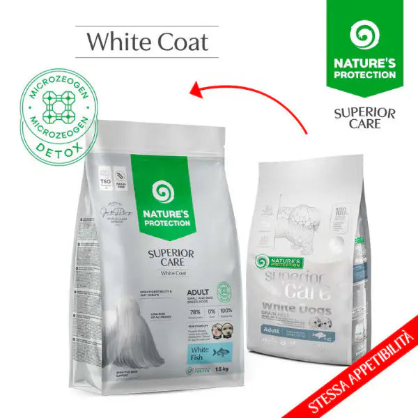 crocchette cane manto bianco, crocchette senza cereali, crocchette grain free, cibo per cani taglia mini, crocchette Grain Free cane, crocchette per macchie da lacrimazione, crocchette con pesce bianco, alimento per cani pelo bianco