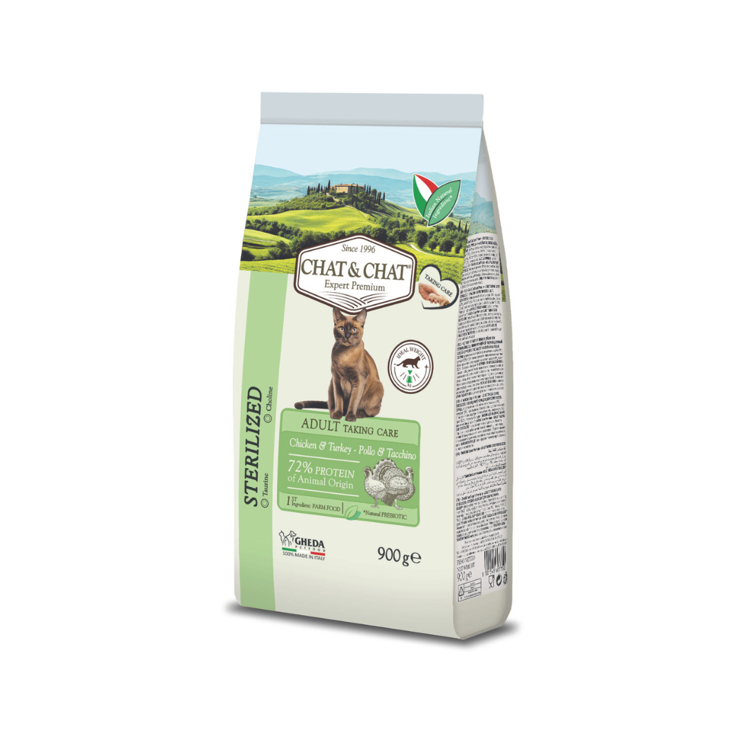 crocchette gatto sterilizzato, chat & chat gatto sterilizzato, alimento gatto adulto sterilizzato, crocchette controllo peso gatto, cibo secco gatto sterilizzato, gheda petfood, crocchette economiche, per gatti