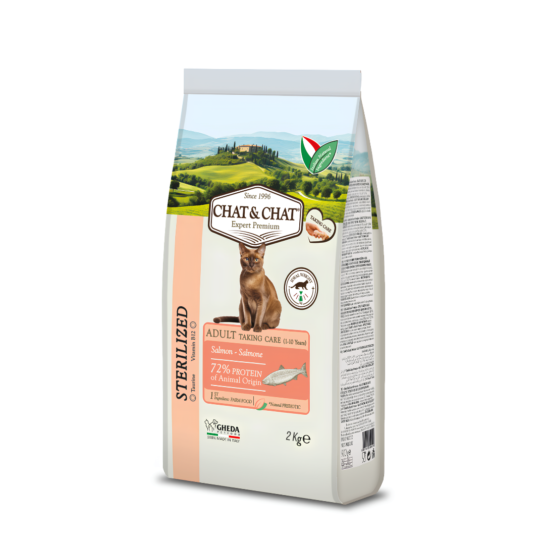 crocchette gatto sterilizzato, chat & chat gatto sterilizzato, alimento gatto adulto sterilizzato, crocchette controllo peso gatto, cibo secco gatto sterilizzato, gheda petfood, crocchette economiche, per gatti