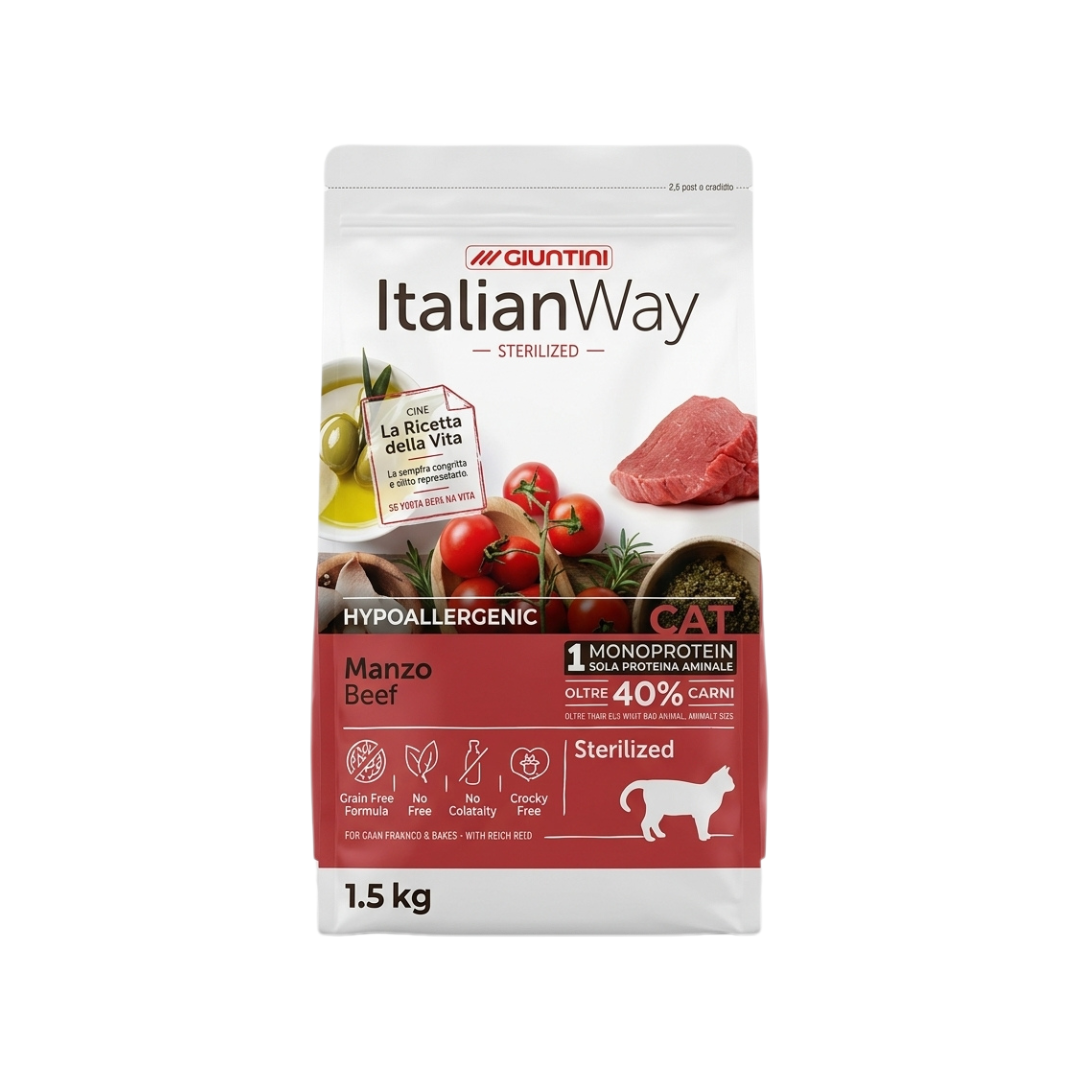 crocchette monoproteiche gatto, crocchette gatto sterilizzato, crocchette gatto sterilizzato manzo, ItalianWay Sterilized Manzo, ItalianWay Manzo Monoproteico, crocchette manzo gatto, crocchette gatto monoproteiche manzo, crocchette per gatti sterilizzati, alimento gatto sterilizzato monoproteico, crocchette gatto mantenimento peso, crocchette gatto con Taurina Carnitina Metionina, ItalianWay gatto sterilizzato