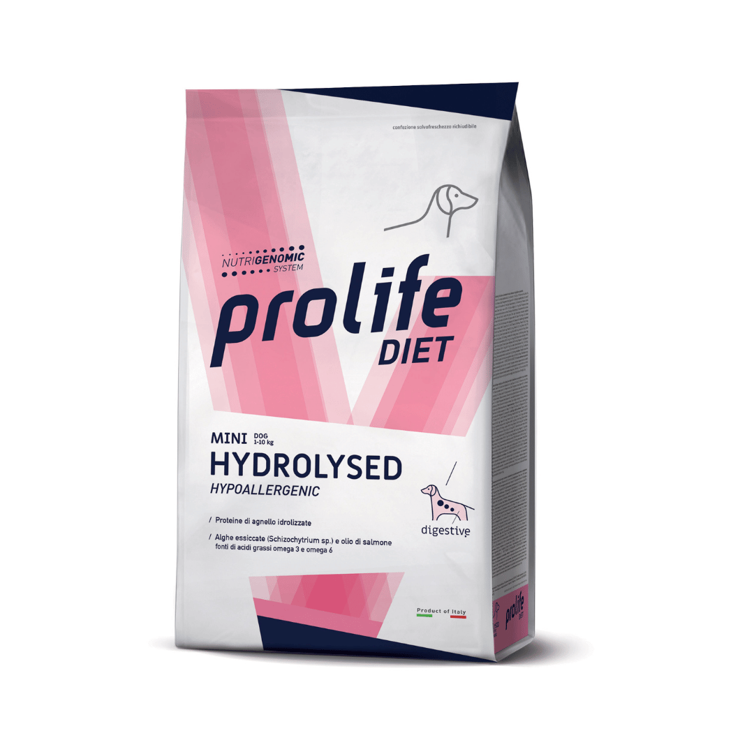 crocchette ipoallergeniche cane, Prolife Hydrolysed mini agnello, crocchette cane idrolizzate, alimento cane intolleranze alimentari, crocchette cane taglia mini, cibo cane ipoallergenico agnello, crocchette cane digestione delicata, alimento dietetico cane 5 kg, crocchette cane sensibile