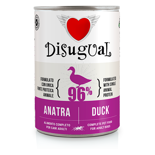 Disugual - Lattina Umido Monoproteico Senza Cereali Paté Cani Adulti 96% Grain Free 400g