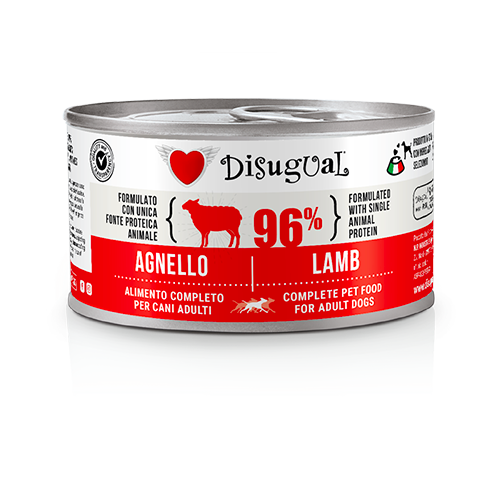 Disugual - Lattina Umido Monoproteico Senza Cereali Paté Cani Adulti 96% Grain Free 150g