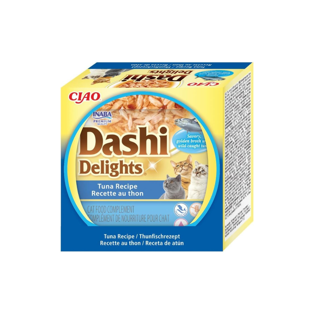 cibo umido gatto in brodo, snack naturale per gatti Inaba, Dashi Delights gatto, topping umido per crocchette, fiocchi di bonito gatti, alimenti complementari grain-free per gatti, umami gatti giapponese, snack Dashi Delights Inaba, fiocchi in brodo per gatti, snack umido grain free, topping idratante per gatti, umami brodo giapponese gatti