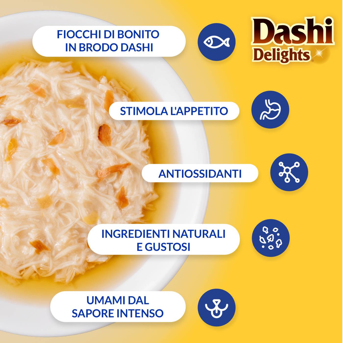 cibo umido per gatti in brodo, snack naturale per gatti Inaba, Dashi Delights gatti, topping umido per crocchette, fiocchi di bonito gatti, alimenti complementari grain-free per gatti, umami gatti giapponese, snack Dashi Delights Inaba, fiocchi in brodo per gatti, snack umido grain free, topping idratante per gatti, umami brodo giapponese gatti