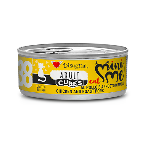 Disugual MiniMe Cubes Adult, Paté con cubetti gatti adulti, Alimento umido per gatti gluten free, Paté gatti alta carne Italia, Umido gatto texture cubes, Cibo umido adulti qualità premium