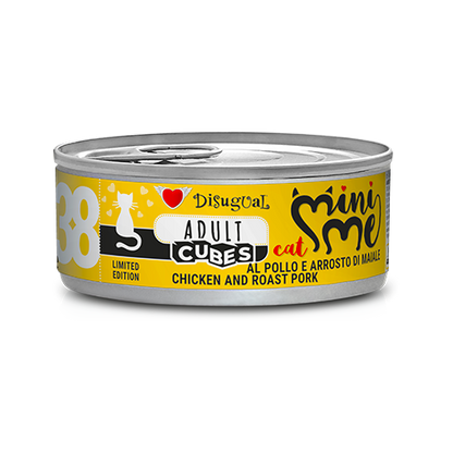 Disugual MiniMe Cubes Adult, Paté con cubetti gatti adulti, Alimento umido per gatti gluten free, Paté gatti alta carne Italia, Umido gatto texture cubes, Cibo umido adulti qualità premium