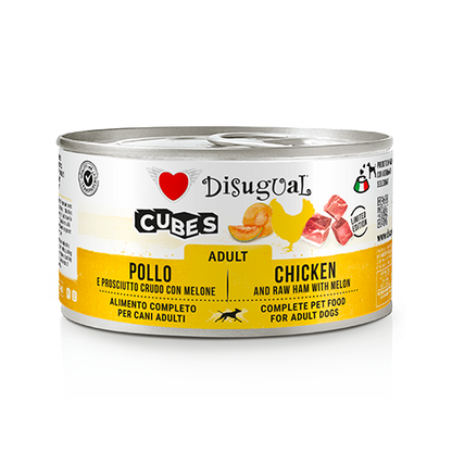 Disugual Cubes cane adulto, Umido cane 150 g, Paté cane con cubetti e carne, Alimento completo cane adulti Made in Italy, Gluten free umido cane, Senza conservanti e coloranti cane, Carni selezionate Disugual, Texture mista patè e cubetti