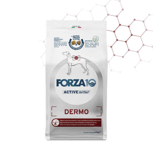 Forza 10 crocchette cane, Forza 10 crocchette cane pesce, Forza 10 Dermo Active cane, crocchette cane problemi pelle, cibo dietetico dermatite cane, Forza 10 Active Vet Diet, crocchette veterinarie pelle cane