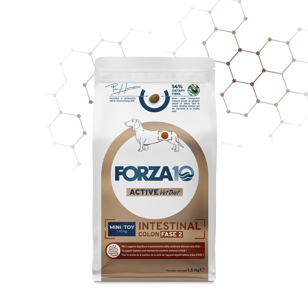 Forza 10 crocchette cane Intestinal Colon Fase 2 Mini Toy, crocchette cane colon, cibo dietetico intestinale cane, Forza10 Active Vet Diet, crocchette veterinarie cane piccola taglia