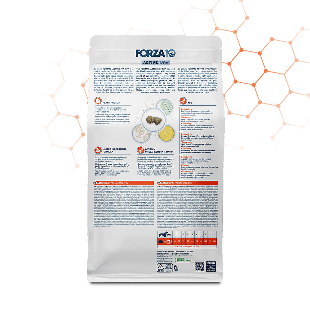 Forza 10 Renal Active cane, forza 10 crocchette cane, crocchette renali cane mini, cibo dietetico cane insufficienza renale, Active Vet Diet Renal, Forza10 Mini Toy renale